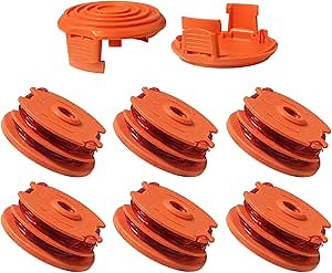 WA0007 String Trimmer Line Compatible with Worx WG115 WG116 WG117 WG118 WG119 WG124 String Trimmer, Edger Spool Line Refills Parts Auto-Feed 2 x 16ft 0.065" with 50019417 Spool Cap Covers