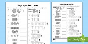 Improper Fractions Worksheet for 4th-5th Grade