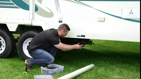 Fernco QwikCamp RV and Camper Sewer Waste Plumbing Connection System Kit with Slip Fit Coupling Adapter for 3-in. PVC Pipe and Pipe Stands in White