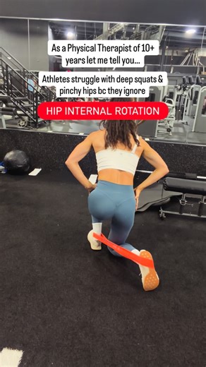 Dr. Krista Fazio / Rehab, Injury and Exercise Expert on Instagram: "🚨Fix your hips! Send this to someone who struggles with poor squat mobility & hip pain! Most people think their hips pinch in a squat because they’re “tight.” But in reality, the problem is almost always poor hip internal rotation and impaired femoral mechanics, not flexibility. Here’s what’s actually happening inside the joint👇 During a deep squat, the femur must posteriorly glide and internally rotate inside the acetabulum (