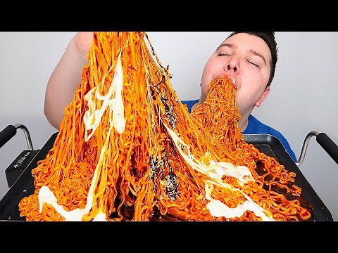 THE BEST CHEESY SPICY NUCLEAR FIRE NOODLES I'VE EVER MADE • Mukbang & Recipe