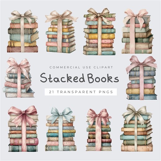 Stack of Books With Bow PNG, Girly Book Lover Clipart, Cute Books PNG, Ribbon Bow Design for Crafts - Etsy