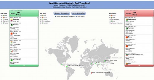 Mapa del mundo muestra muertes y nacimientos en tiempo real