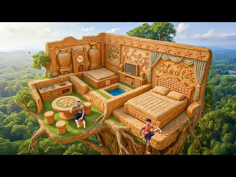 365 Days Building a $500K Treehouse Living Room on a 200-Year-Old Tree Using Primitive Tools