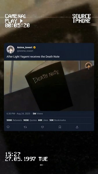 The Moment Light Yagami Received the Death Note #anime