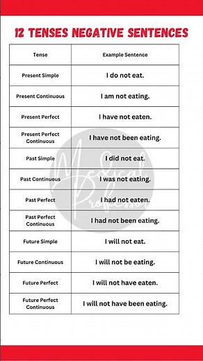 "Learn Negative Sentences in All 12 Tenses: English Grammar Guide"
