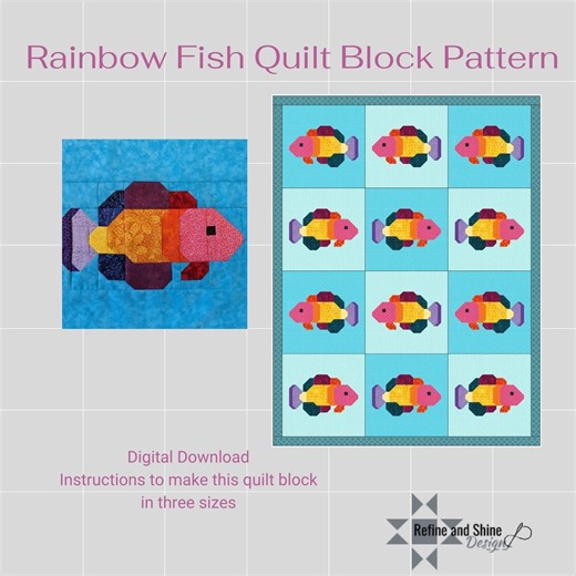 Rainbow Fish Quilt Block Pdf Pattern - Etsy Australia
