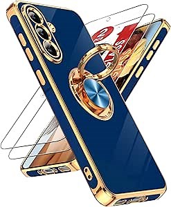 Amazon.com: LeYi for A36 5G Case: with 2 Pack Tempered Glass Screen Protector and 360° Rotatable Ring Holder Magnetic Kickstand, Plating Rose Gold Edge Protective for A36 5G Case, Cute Present for Mom, Blue : Cell Phones & Accessories