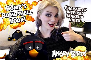 40K views · 103 reactions | This makeup is the BOMB, haha get it? Because his name is Bomb? You got it. It’s funny. Join one of our Rovians as she attempts to create the perfect smokey eyeshadow and bold red lipstick, all the while channeling a slightly socially disadvantaged nerd bird. | Rovio | Facebook