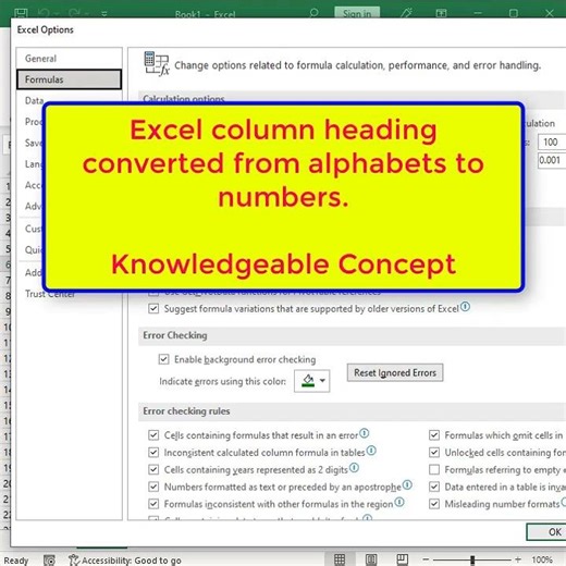 excel column heading converted from alphabets to numbers