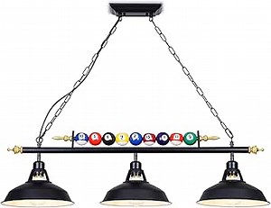 3-Light Billiard Pool Table Lights Hanging Over Pool Table, Black Matte Metal Shades with Billiard Ball Decor, for Billiards Room, Snooker Table, Kitchen Island