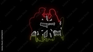 Abstract neon man icon . speaking of client for business partnership, wit drink coffee. glow mask color icon, business of discuses of product. on isolated background. Stock Video