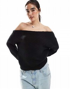 ASOS DESIGN knitted off the shoulder slouchy jumper in black | ASOS