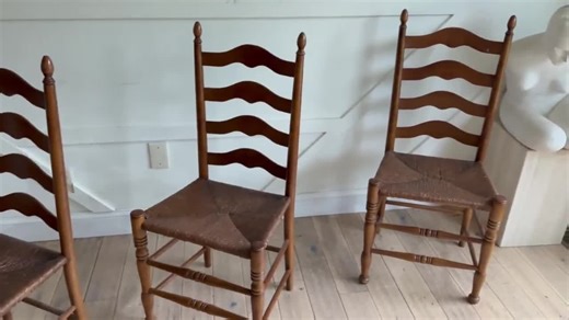 Set of 3 Antique Ripple Back Ladder Chairs: Rustic Farmhouse Seating - Etsy