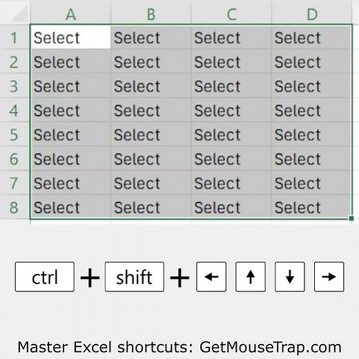 Excel Shortcut: Select to Edges with Ctrl + Shift + Arrow Keys