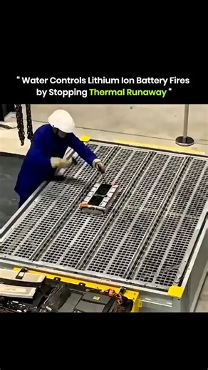 Explains Anything on Instagram: "Water stops lithium ion battery fires by cooling the cells and breaking the thermal runaway cycle. When a battery overheats, its internal reactions release more heat, leading to fire or explosion. . . Water quickly removes this heat and prevents further reactions. Large volumes of water lower cell temperature and limit the spread of fire. . . Tests show water can safely control lithium battery fires if used early and in sufficient quantity. Firefighters use conti