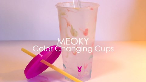 Meoky Color Changing Cold Cups with Lids and Straws - 5 Pack 24 oz Plastic Cute Tumblers Bulk, Reusable for Kids Women Party, Iced Coffee(Swirl)