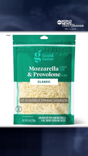 More than 250,000 cases of shredded cheese products sold at major retailers – including Aldi, Target and Walmart – have been recalled due to potential metal contamination. The products were sold across 31 states and Puerto Rico under different brands. David Muir reports. #WorldNewsTonight #DavidMuir #News #recall #cheese