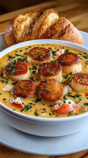 Lobster & Seared Scallop Chowder Rich, creamy, and brimming with sweet lobster and golden seared scallops, this chowder is a seafood lover’s dream come true. It’s like a five-star dinner in a cozy bowl—pure comfort with a gourmet twist! | Tasty & Easy Recipes