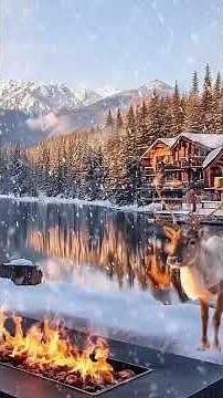 Winter Lakefront Fireplace Screensaver