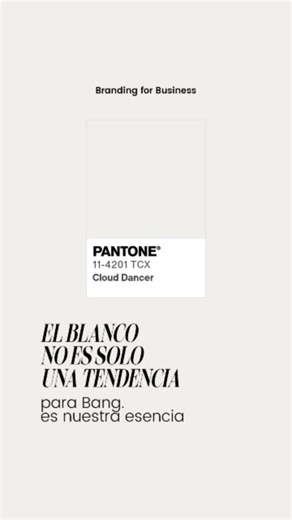 Pantone lo confirma, el blanco será uno de los colores clave en 2026. Pero en Bang Branding, junto al negro llevamos abrazándolo como parte de nuestra identidad visual y conceptual. ¿Por qué el blanco? El blanco no es vacío, es posibilidad. Es el espacio donde todo puede nacer donde todo se puede crear. En la psicología del color, el blanco representa paz, claridad, honestidad, pureza y renovación. Es símbolo de transparencia, orden y enfoque, los mismos valores que guiamos en cada proceso de co