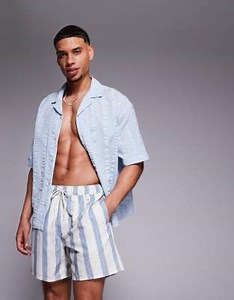 ASOS DESIGN swim shorts in mid length in blue stripe | ASOS