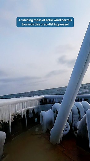 When the ship gets covered in heavy ice, this is how the deckhands manually remove it 🥶 The new season of #DeadliestCatch premieres Tuesday, April 18th at 8p ET on Discovery. | Deadliest Catch