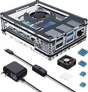 Miuzei Raspberry Pi 4 Case with Fan Cooling Pi 4B Case with 5V 3A Power Supply, 4 pcs Aluminum Heatsinks Support Pi 4 Model B 8gb/4gb (No Raspberry Pi Board)