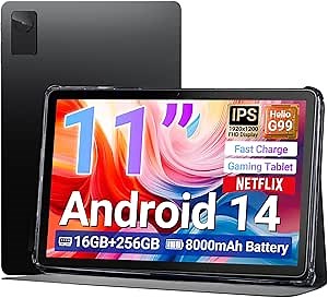 DigiLand Tab M11 PRO 11" Gaming Tablet – Android 14 OS,MediaTek Helio G99 Octa-Core,16GB RAM+256GB Storage,FHD Display,10-Hr Battery,8MP+13MP,Wi-Fi 6,Widevine L1,Stand Case,Google Tablets 2025