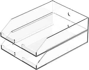 (2pcs Pack) Stackable Clear Acrylic Paper Trays, Desk File Organizer, A4 Paper Holder, Letter Tray