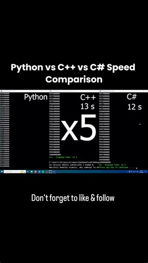 Python vs C vs C# speed comparison #fyp #python #coding #technews #programming | CODE HINT