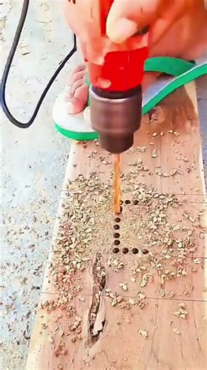 easy way to make a square hole using electric drill 👌😱#wooddesigner #wood #carpentry #viral