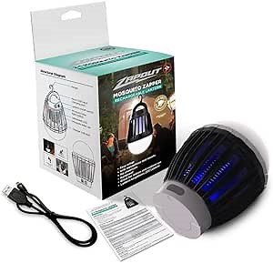 Camping Lamp Bug Zapper Tent Light Bulb - Portable Led and Emergency Hanging Lantern with Waterproof Mosquito Repellent Fly Killer USB Rechargeable Battery for Outdoor Backpacking Zapout (Black)