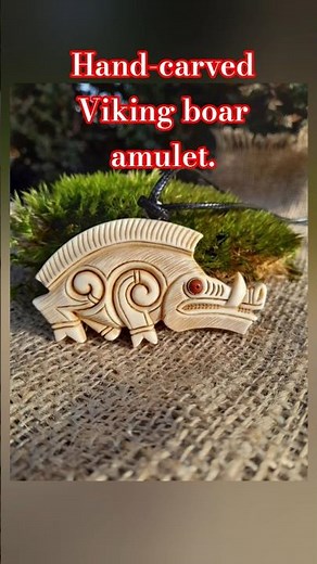 Viking Wild Boar Amulet • Hand-Carved Moose Antler & Stone Eye #vikingstyle #vikingspirit #wildboar