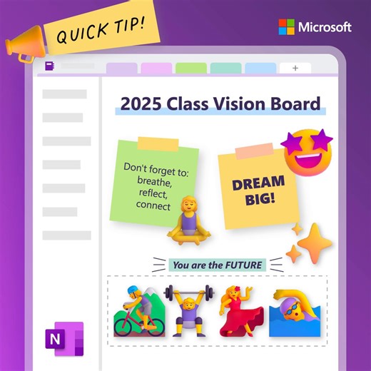 3.4K views · 19 reactions | Envision what you and your students can achieve in 2025.  Create a beginning of the semester vision board in OneNote and inspire your class to visualize their goals. | Microsoft Education | Facebook