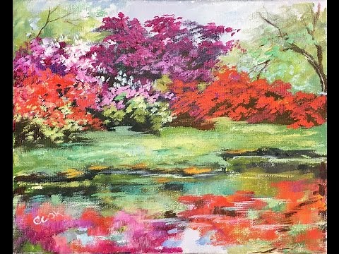 How to Paint an Azalea Garden with Water Reflections Step by Step with Ginger Cook Beginners