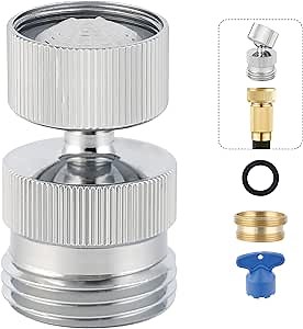 Hibbent Garden Hose Adapter Kit with Faucet Aerator Key for Bathroom Kitchen, Multi-Thread Sink Swivel Faucet Aerator Adapter to Connect Garden Hose, Chrome Finish