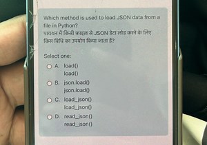 Which method is used to load JSON data from a file in Python?... | Filo