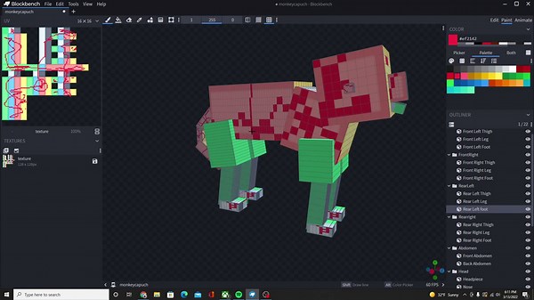 Can not texture parts of my model. First time ever using blockbench. Any help would be much appreciated. Thank you! Also textures are not square, they are rectangular, I believe this may have to do with the resolution of the texture being higher than the UV. Not sure