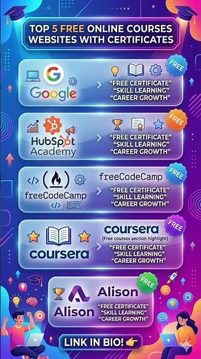 Top 5 Free Online Courses Websites with Certificates #freecertificate #yshorts #ecourse #courses