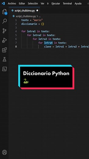 Como crear un script de python para generar un diccionario personalizado, de tal forma que podremos generar todas las combinaciones de una palabra utilizando bucles. #python #scripting #linux #ciberseguridad #pentesting #pentesting #pythonprogramming #pythonfacil