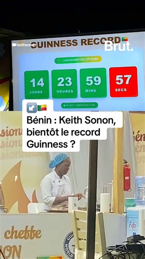 🇧🇯 Après 360 heures, soit 15 jours de cuisine non-stop, Keith Sonon pourrait battre le record du plus long marathon culinaire au monde, sous réserve de validation officielle par le Guinness World Records. La cheffe béninoise avait débuté son challenge le 1er décembre, elle a décidé de continuer à cuisiner. #afrique #benin #cuisine
