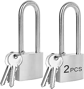 Outdoor Weatherproof Padlock, LQYN 2 Pcs Stainless Heavy Duty Padlocks, 50mm/2 inch Long Shackle, Stainless Steel Body with Brass Cylinder Lock, Padlock for Secure Storage, Gates