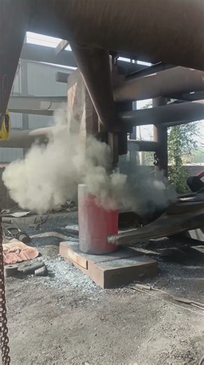 Hot Forging Process: Hole Formation with a Giant Hammer