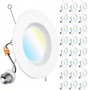 Sunco 24 Pack Retrofit LED Recessed Lighting 6 Inch, Downlight Can Lights for Ceiling, 1050 LM, 2700K/3000K/3500K/4000K/5000K, Dimmable, Baffle Trim, 13W=75W, 50000 Lifetime Hours, Damp Rated UL