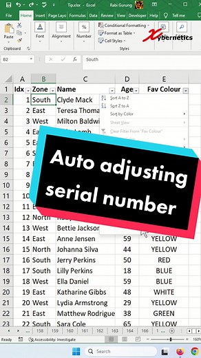Auto adjusting serial numbers - Excel Tips And Tricks #microsoft #excel #exceltips #exceltricks #tips #tipsandtricks #googlesheet #fyp