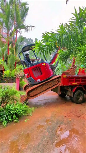 Mini Excavator Unloading From Truck