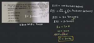Alternating current in an AC circuit varies with time as i(t) =... | Filo