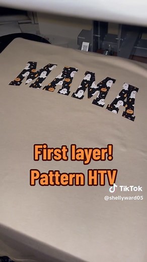 Halloween pattern HTV layered with puff HTV! #fyp #cricutprojects #sewcreations #cricuttutorialsforbeginners #cricutprojects #puffvinylhtv #puffy #halloween #spooky #spookyseason #spookymama #october #ghost #friendlyghost #vinylandtullesupply