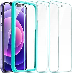 ESR 3 Pack for iPhone 12, iPhone 12 Pro Screen Protector, HD Clear Tempered Glass Scratch Resistant with Easy Installation Frame compatible with iPhone 12/12 Pro 6.1", Case-Friendly